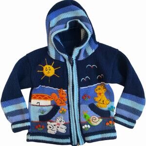 Handmade Knit Embroidered Zip Up Sweater Toddler Girls Size 3T